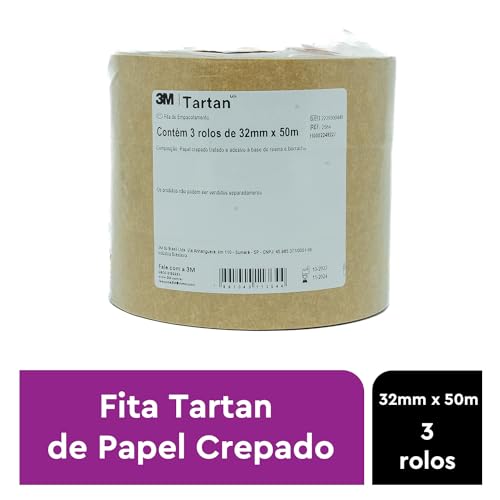 Tartan, 3M, Fita de Empacotamentode Papel Crepado, 32 mm x 50 m, 3 unidades