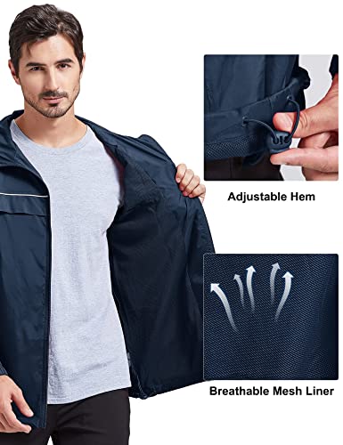 V Valanch Mens Golf Rain Jacket Waterproof Hooded Windbreaker Reflective Running Hiking Raincoat For Men(Navy,2Xl #TOP3