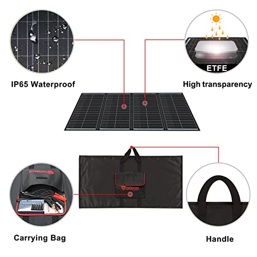 Image of DOKIO 300W 36V Portable Foldable Solar Panel Kit, Compact 20x38in Design 15.21lb with Standalone Controller and USB, Monocrystalline Charger for 22V Batteries, Power Stations, RV Camping Emergency Use