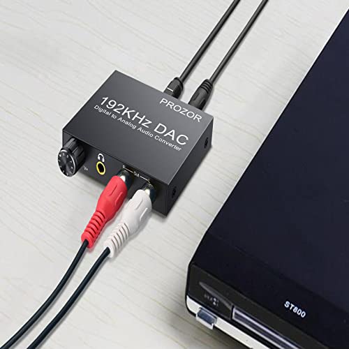 PROZOR DAC Convertitore 192Khz Volume Regolabile Convertitore Coassiale Toslink ad Analogico Stereo L/R con 3.5mm Jack Adattatore Audio Digitale con Cavo Ottico USB per PS3 TVBox Home Cinema