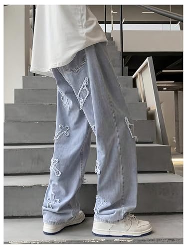 SOLY HUX Men's Ripped Jeans Y2k Gothic Distressed Straight Leg Baggy Denim Pants Streetwear2