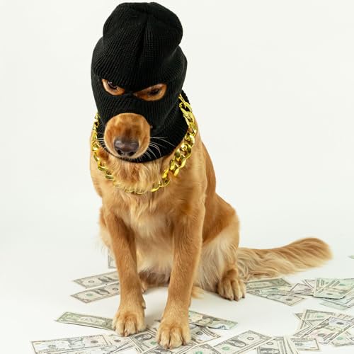 Disfraz Gangster para Perros Grandes con Máscara y Cadena Dorada miniatura 2