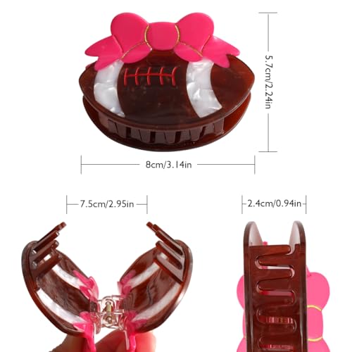 Personalized Acetate Soccer Girl Pink Bow Hair Claw Clip, Rugby Sport Accessory