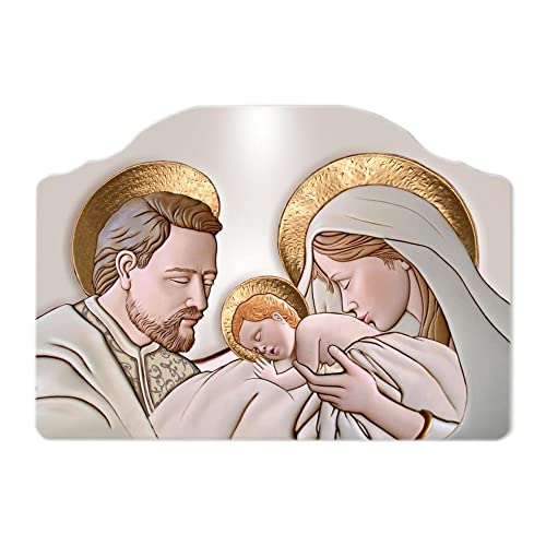 Lupia - Quadro Moderno Capezzale The Kiss Ceramic Sacra Famiglia, Stampa su Pannello in Legno Ecologico, su tavola Lavorata, Artigianale Made in Italy, Multicolore, 46x65 cm, Legno