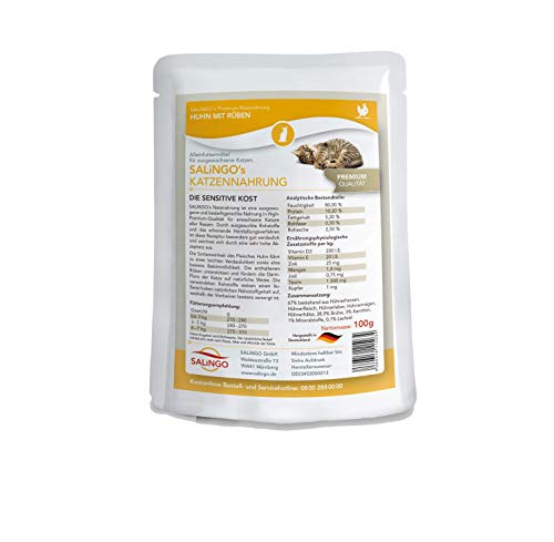 SALiNGO Premium Katzenfutter nass | Huhn und Rüben | getreidefrei | ohne Zucker (24x100g)