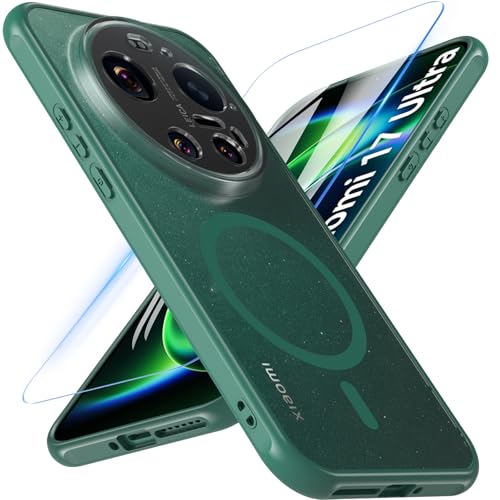 Fin2feel für Xiaomi 17 Ultra Hülle Magnetisch für Xiaomi 17 Ultra Case für Magsafe mit Panzerglas Matt Translucent Stoßfest Kratzfeste Cover Dünn Schutzhülle Handyhülle für xiaomi 17 Ultra Grün