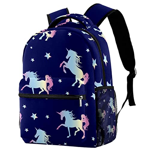 Sac à dos de voyage enfant avec motif licornes et étoiles bleu marine idéal pour l'école