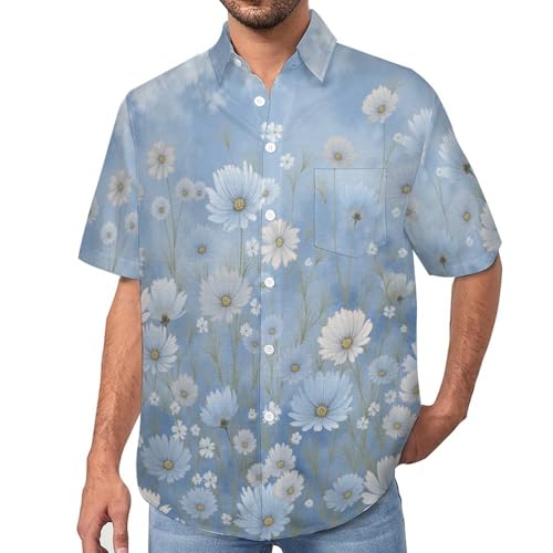 Chemise décontractée pour homme coupe regular fit manches courtes fleurs imprimées