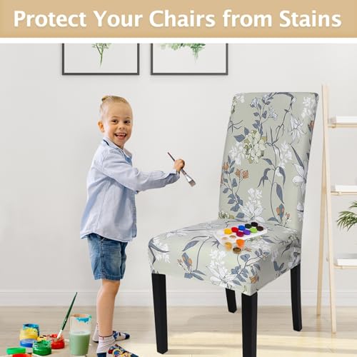 Image of SearchI Printed Dining Room Chair Covers 4 Pack Stretch Kitchen Chair Cover | Washable Parsons Chair Slipcover Removable Dining Chair Protectors for Hotel,Ceremony(Floral Pattern4)