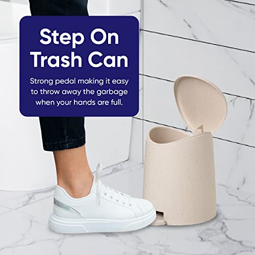 Image of Superio Small Plastic Bathroom Trash Can with Lid 3 Liter Modern Curved Step On Trash Can with Foot Pedal, Mini Kitchen Waste Bin, Durable and Soft Close for Bedroom, Office, Under Desk (Ecohome-Set)