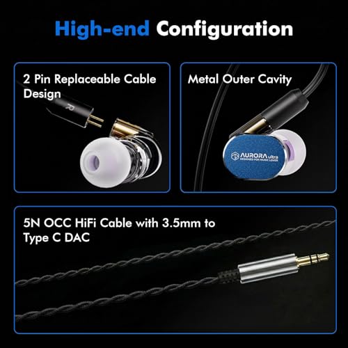 Image of HiFiGo ROSESELSA Aurora Ultra IEM,1 Planar + 1Dynamic Driver in Ear Monitor, Gaming Earbuds, HiFi Wired Earbuds with Metal Outer Cavity, Detachable Cable, Dongle +RZ200m for Musician (Silver)