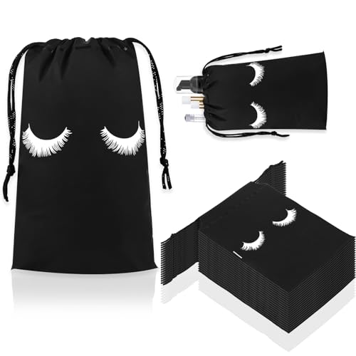 Rohuis 50pcs Eyelash Aftercare Lash Bags for Clients - Drawstring Makeup Cosmetic Shampoo Sample Pouches for Women and Girls- Small Business Supplies (Black,5 x 7 Inches) 5 x 7 Inches-50pcs