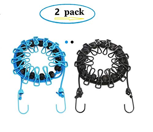 Newraturner2 Pack Portable Clothesline with 12 Clothespins, Windproof Travel Clothesline Stretchy Retractable Elastic