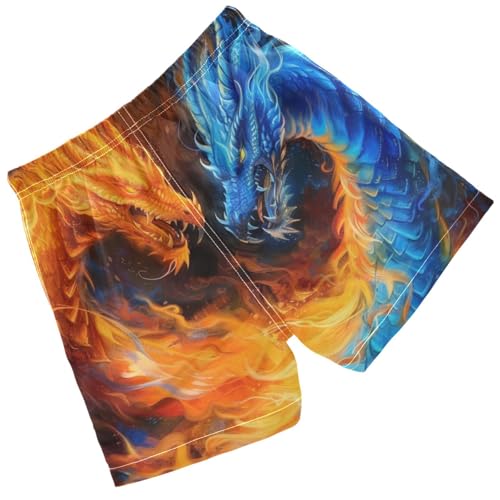 Pigsaly Boys Swim Trunks Orange Blue Fire Dragon Boys Board Shorts Swimsuit Swimwear Summer Bathing Suit 3T2