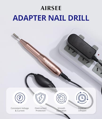 AIRSEE Home Lite Portable Electric Nail Drill Machine with adapter for Beginners, EFile for Acrylic Gel Nails and Manicure Pedicure Polishing Shape, Electric Nail File Kit for Home,Black - Thumbnail 2