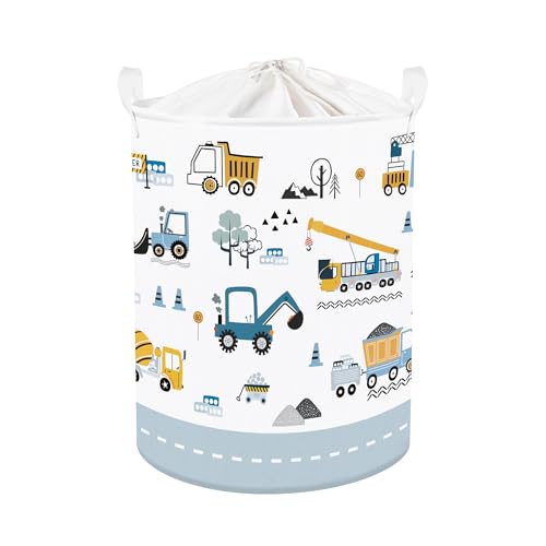 HUUMONSS Cartoon Cars Storage Basket for Parents Organizing Kids Toys Clothes Large Boys Gift Toy Box Bin Laundry Hamper for Bathroom Shower,Crane,63L