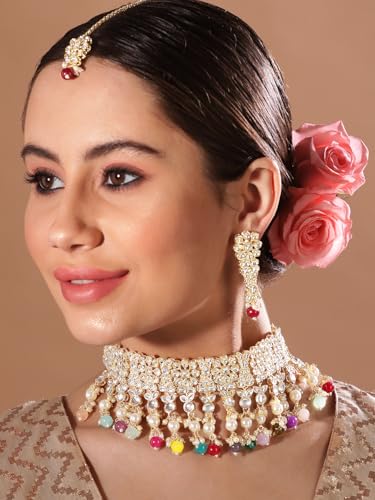 Image of Rubans Beads Necklace Set Gold Plated Traditional Jewellery Gift for Women & Girls
