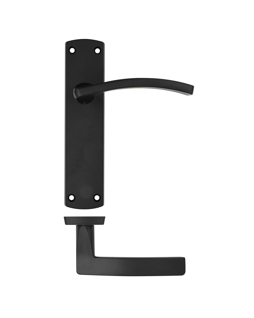 Stanza Matt Black Geakv Aluminium Door Lever On Latch Backplate, (18Cm X 4Cm) | Internal Door Handle