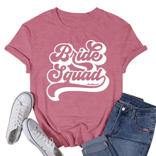 VQD Womens Bride Shirt Bride Squad Bridesmaid Team Tshirt Bachelorette Party Tee Top Pink