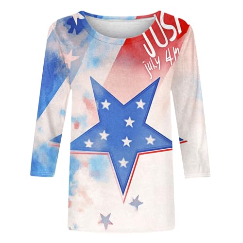 Image of Fourth of July Shirts for Women 3 /4 Sleeve Summer Tops American Flag Print T Shirt Patriotic 4th of July Shirts 2025