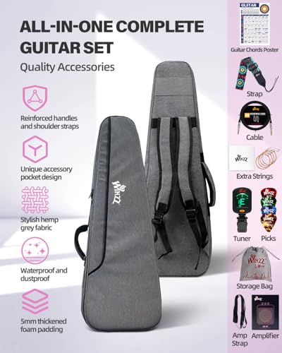 Image of Winzz 30 Inch Kids Electric Guitar Beginner Kit, Junior 1 /4 Size Mini Electric Guitar for Children Complete Stater Set with Amp, Gloosy Blue Colour