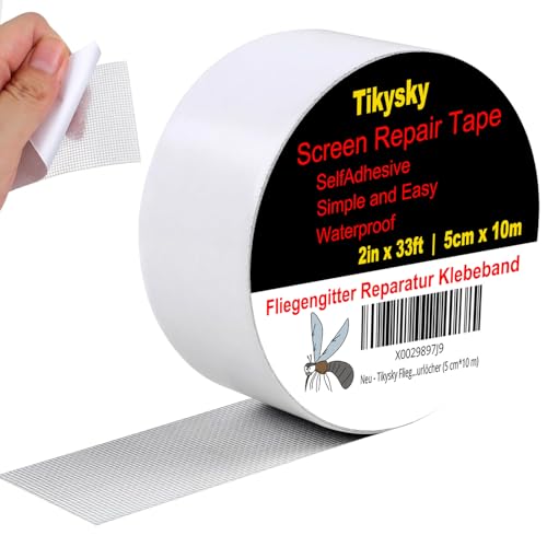 Tikysky Ruban adhésif de réparation pour moustiquaire - Ruban adhésif de réparation pour moustiquaire - Forte adhérence - Kit de réparation pour trous de réparation - 5 cm x 10 m