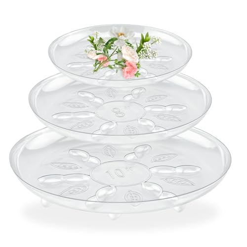 SupKing 15 Pcs Clear Thick Plant Saucers with Feet,6 8 10 inch Heavy Sturdy Plant Trays Pretty Plastic Flower Pot Saucer Drip Trays for Indoor and Outdoor Plant