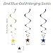 Red Blue Gold Stars Hanging Swirls Decorations Ceiling Swirl Foil Decoration Hanging Gold Party Supplies for Birthday Baby Shower Wedding, 32 pcs