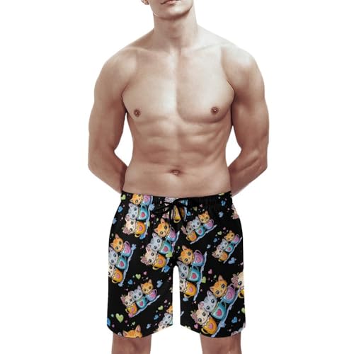 Teacup Cat Men's Swim Trunks Quick Dry Board Shorts Hawaiian Beach Shorts With Pocket3
