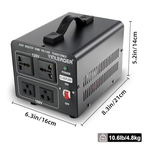 Image of Yinleader Step Down 110V-120V to 100V Japan Voltage Converter or Step Up 100V to 120V 2500W Transformer for Japanese Rice Cooker /Hair Dyer /Blender /Heater /Cleaner /Audio /Grill Equipment, etc.