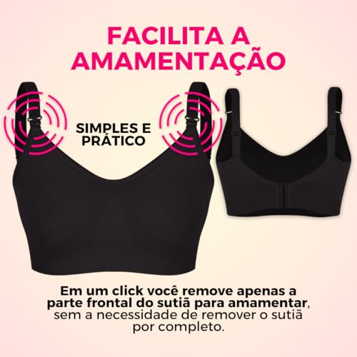 Kit 02 Sutiãs Trifil Amamentação Sem Costura Com Abertura e Alças Regulavéis | 2 Pretos | 46