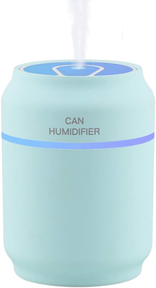 Cool Mist Humidifier-Desktop Can Humidifier-Air Diffuser Purifier Ultrasonic Humidifiers for Bedroom Living Room-LED Light-USB Fan and 7 Colorful Atmosphere Night Lights 3 in 1, Blue