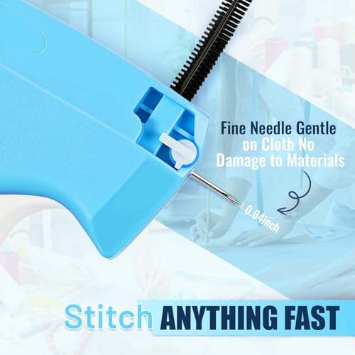 Image of Stitch Gun for Clothes - Handheld Stitch Gun Quick Clothing Fixer - Tagging Gun for Clothing, Sewing Kit-Includes 6 Needle, 1000 Black Fasteners & 1000 White Fasteners (Blue White)