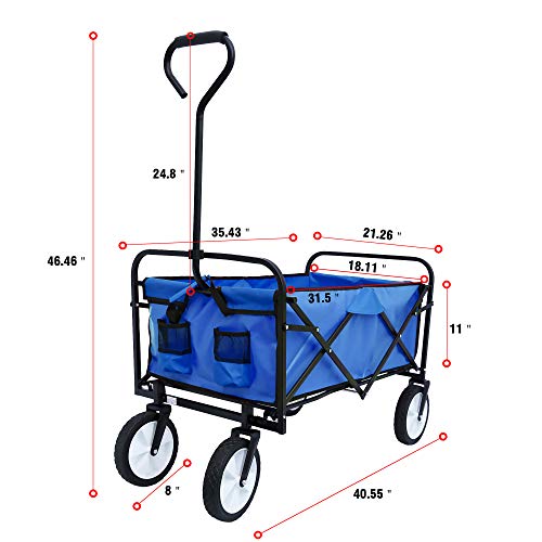 Carretilla plegable para camping y jardín, carrito utilitario resistente de hasta 150 libras, azul miniatura 6