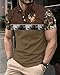 COOLLYME Men's Polo Shirt, Brown with Deer Hunting Design, Camouflage Sleeves, Short Sleeve, 100% Polyester