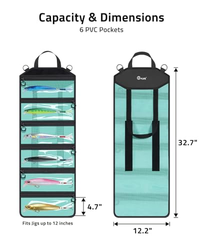 CVLIFE 6-Pocket PVC Mesh Fishing Lure Bag, Tackle Storage Organizer | 6 Storage Compartments, Waterproof PVC & Breathable Mesh, 160 Hook Covers, Retractable Sharpener, Portable Roll-Up - image 3