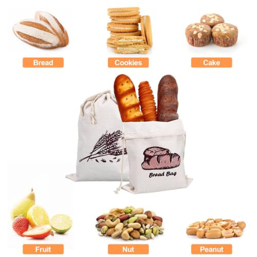 2 Bolsas de lino para pan con cordón ajustables y reutilizables 3