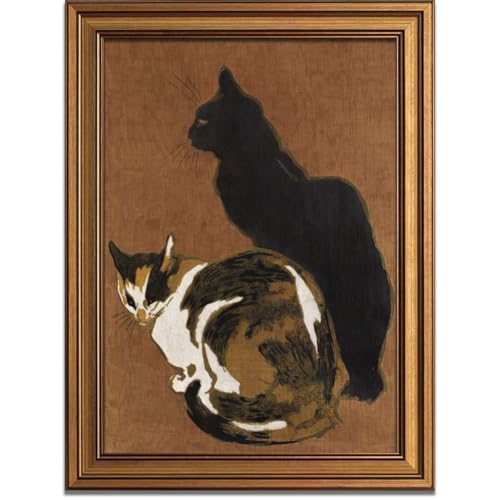Cat with Shadow Poster Canvas Print Vintage Wall Art Painting Pictures Wall Decor for Living Room Bedroom Apartment Home Decor (SZF225,8" L x 12" W)