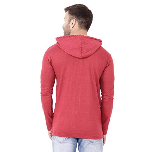 Image of Geum Men's Full Sleeve Hooded T-Shirt with Button-Down Front | Casual Slim Fit Cotton Shirt-Style Tee