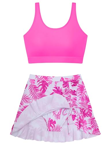 Image of DAXIANG Teens Girls Two Piece Swimsuit Modest Ruffle Skirt Bathing Suit Adjustable Straps Tankini Sets with Padded Size 7-16
