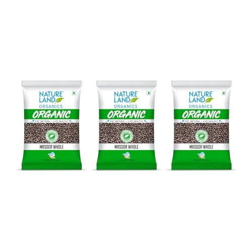 Image of Natureland Organics Masoor Whole /Sabut 500 Gm (pack of 3) - Organic Healthy Pulses