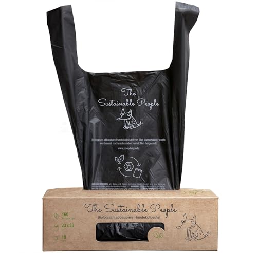 The Sustainable People 160 Sacs pour déchets canins compostables à domicile - Certifié OK compost HOME - Grands et Extra Épais (18 micromètre), Sûrs et...