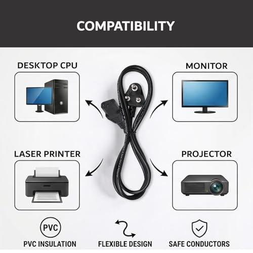 Image of Gigawatts IEC 60320 C13 Female Desktop Power Cord Cable with 3 Pin Connector Computer Mains Electronic Tools for Desktop Monitor Printer UPS and Other Office Equipments