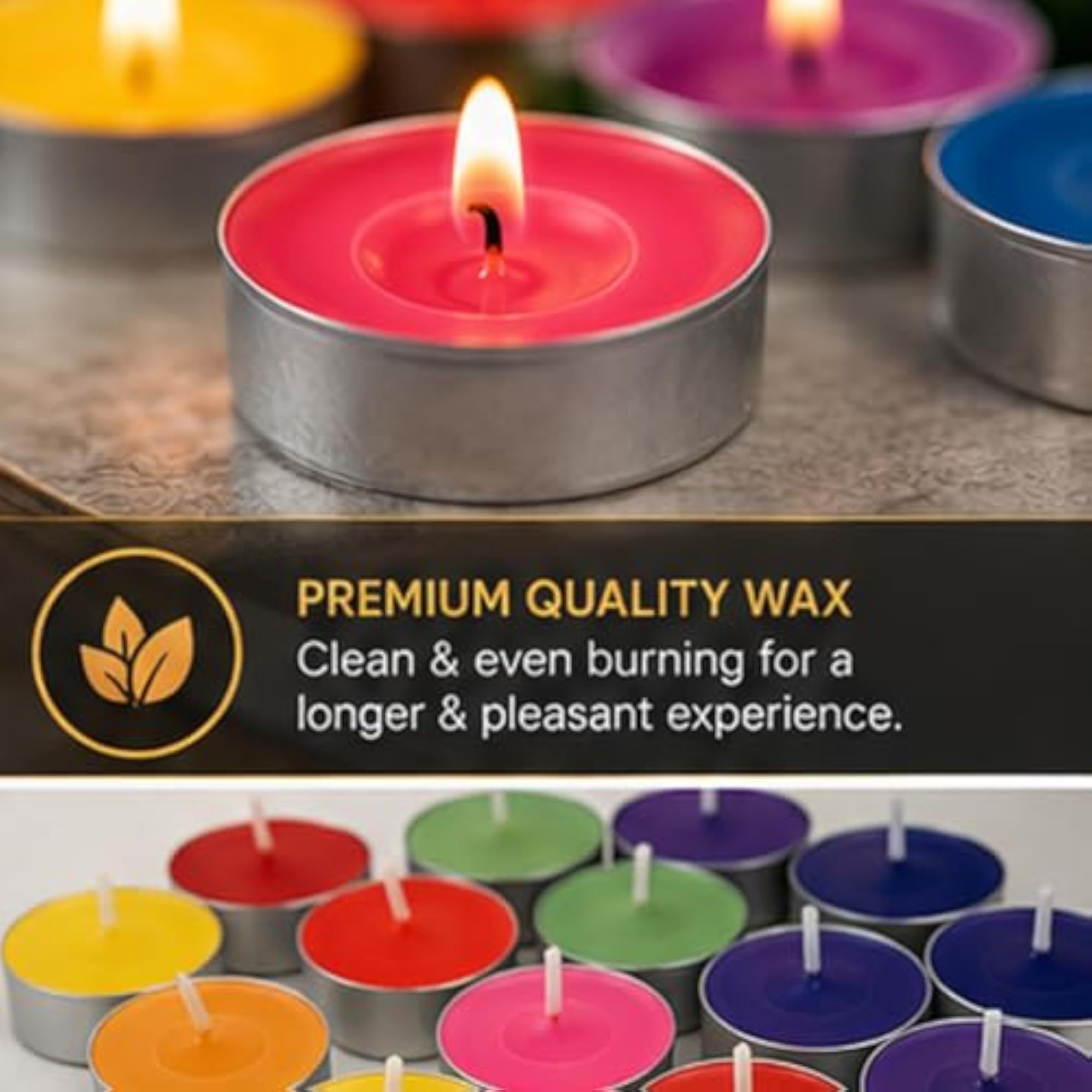 Multicolor Tealight Candles, 50 Piece Box