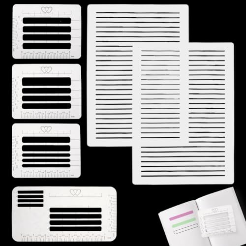 CRASPIRE 6Pc Straight Line Stencil Templates for Journaling Envelope Addressing Lettering Guide Translucent PP Straight Drawing Calligraphy Ruler Scale Spacing for Card Paper Journal Lettering Writing