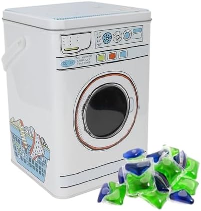 Laundry Powder Metal Box - Large Capacity Metal Canister for Detergent Storage - Unique Washing Machine Shape - Airtight Lid & Skylight - Versatile for Household Use, 15.2 x 15.2 x 22.3cm