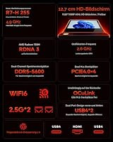 AOOSTAR G-FLIP Mini PC Ryzen 7 H 255(bis zu 4,9GHz), Mini Desktop Computer mit 5" HD-Bildschirm 24GB DDR5 RAM 1TB M.2 PCIe4.0 SSD, Micro PC Radeon 780M/OCuLink/4K HDMI/2xUSB4/2x2,5G LAN für Büro,Heim – Ansicht 2