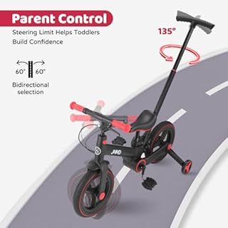 JMMD 6-in-1 Toddler Bike with Training Wheels and Pedals, 12 inch Convertible and Foldable Balance Bike & Pedal Bike with Adjustable Parent Handle, Kickstand, Brakes for kids, Age 18 Months-5 Years