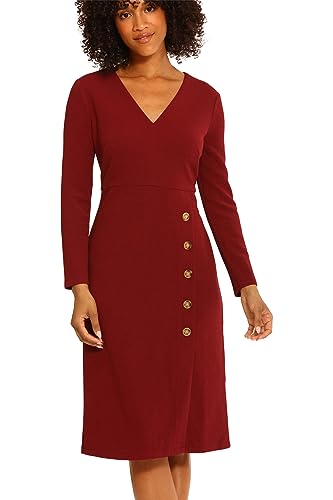 Image of Maggy London Women's Maggy London Women's Dresses V-Neck Midi with Side Skirt Buttons Detail