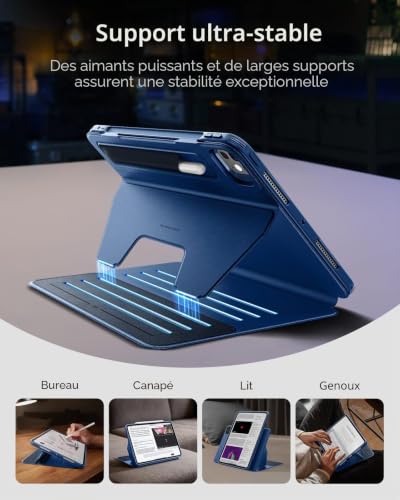 Coque iPad Pro 11 M5/M4 ESR avec support magnétique amovible multi-angles bleu - 4
